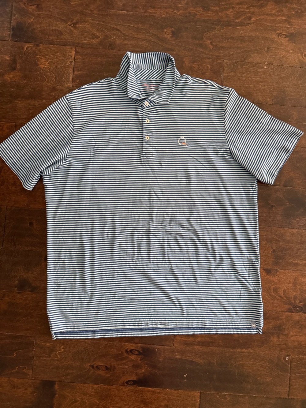 Peter Millar Navy and White Striped Short-Sleeve Polo